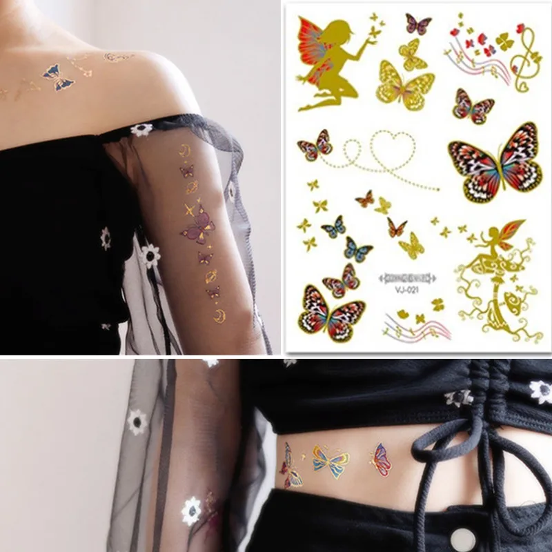 Водостойкая Временная тату-наклейка цветок флэш-тату кружевная бабочка