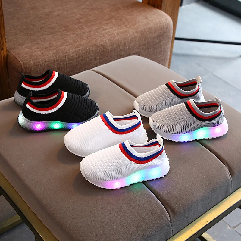 Модная обувь без застежки женская с подсветкой дышащие Детские красочные