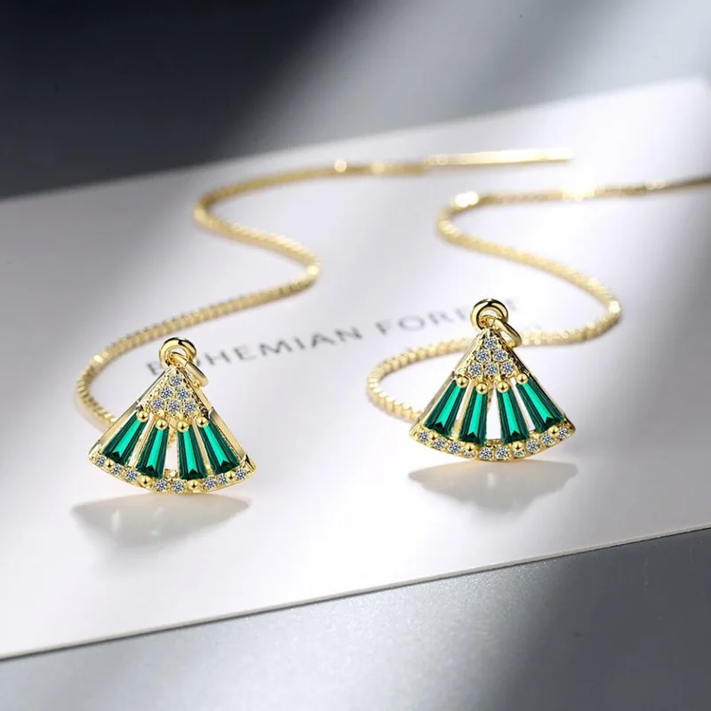 

Серьги-подвески женские из серебра 925 пробы с зелеными кристаллами