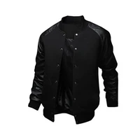 men coat stand collar contrast colors big pockets patchwork casual baseball jacket for daily wear