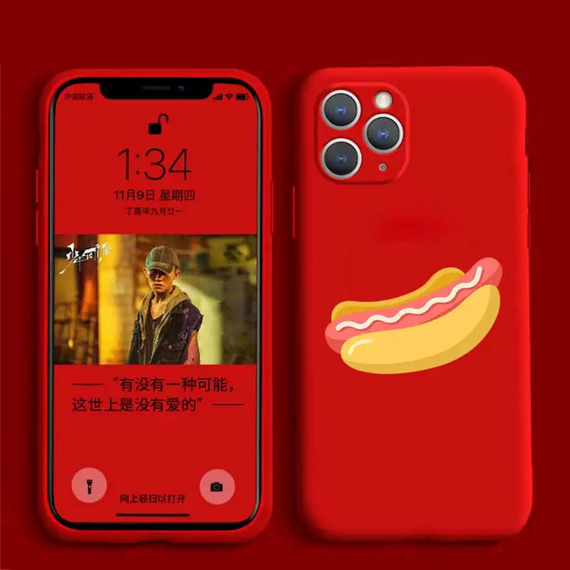 

Original Liquid Soft Phone Cases For Apple iPhone 11 Pro Max 12 Mini 7 6 6S 8Plus SE2020 X XR XS Shell Fundas Hot Dog Back Cover