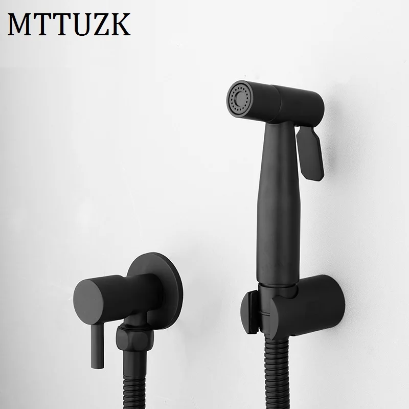 MTTUZK Matte Black Bidets Bathroom Hand Shower Bidet Toilet Sprayer Hygienic Shower Bidet Tap Wall Mount Bidet Faucet