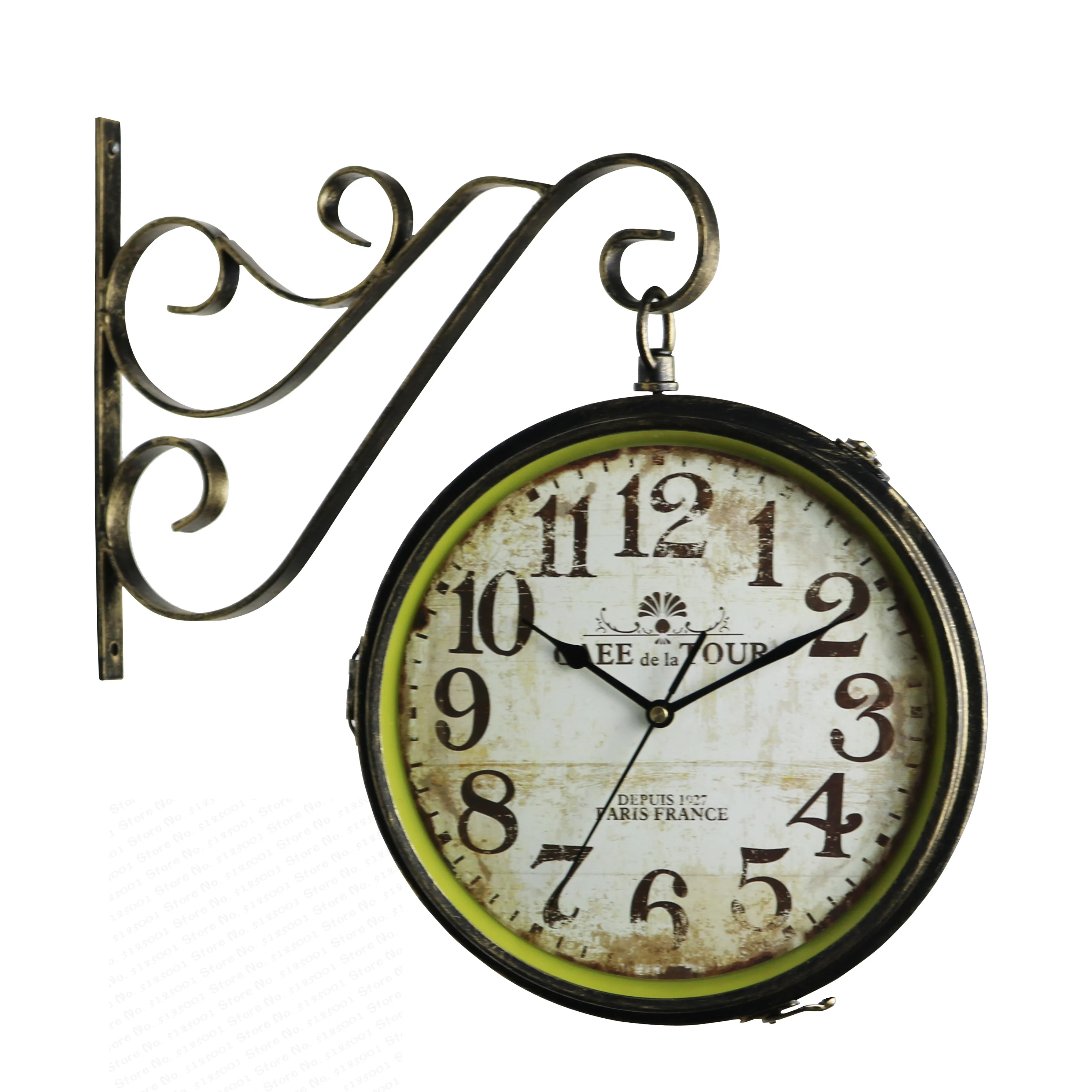 

Two-sided Metal Wall Clock Vintage Silent Living Room Double Face Clocks Iron Bell American Wall Watch Horloge Mural Decor SC254