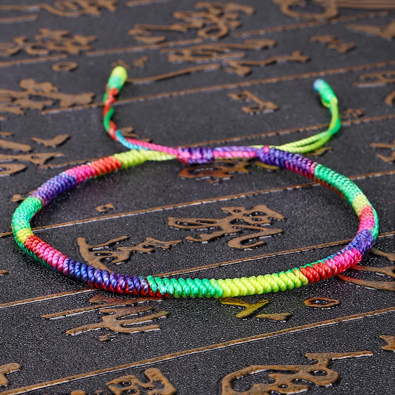 

Tibetan Buddhist Handbraided Knots Lucky Rope Bracelet Monks Blessed Handmade Yoga Meditation Healing Bangle - 7 Chakra Color