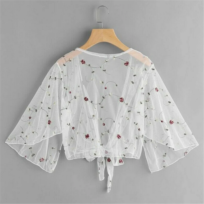 Женские топы и блузки летняя Цветочная блузка рубашка кардиган тонкая верхняя