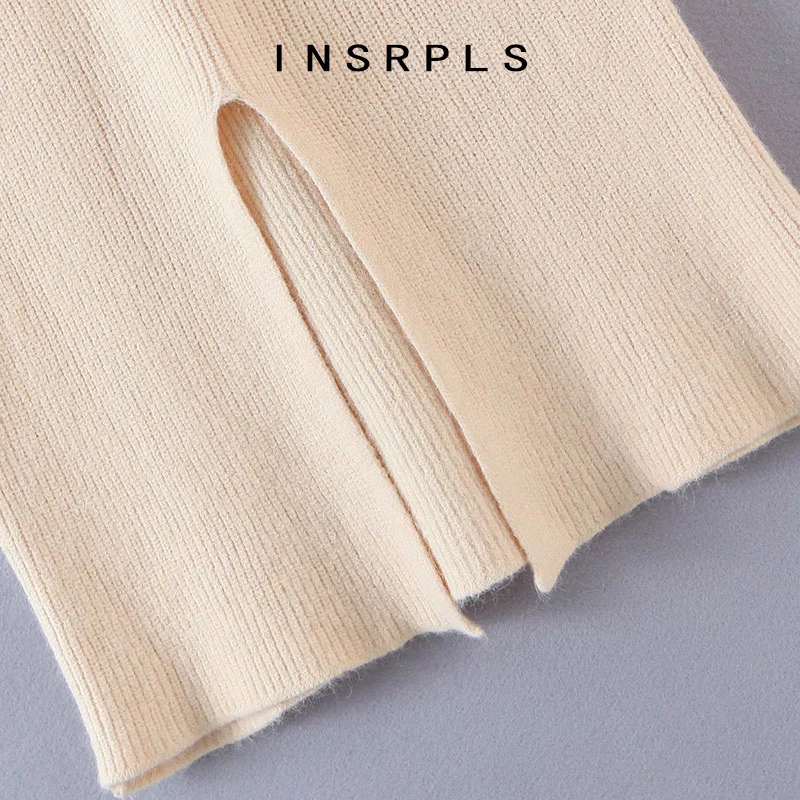 

INSRPLS Women Fashion Office Wear Two Pieces Sets Knitted Cropped Wrap Sweater High Elastic Waist Skirts Female Jumpers