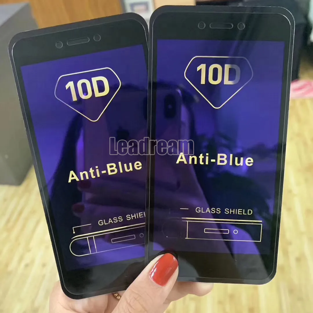 

600pcs DHL 10D Anti Blue Tempered Glass for iPhone X XS 8 7 6 Plus Screen Protector Glass for iphone XS Max XR