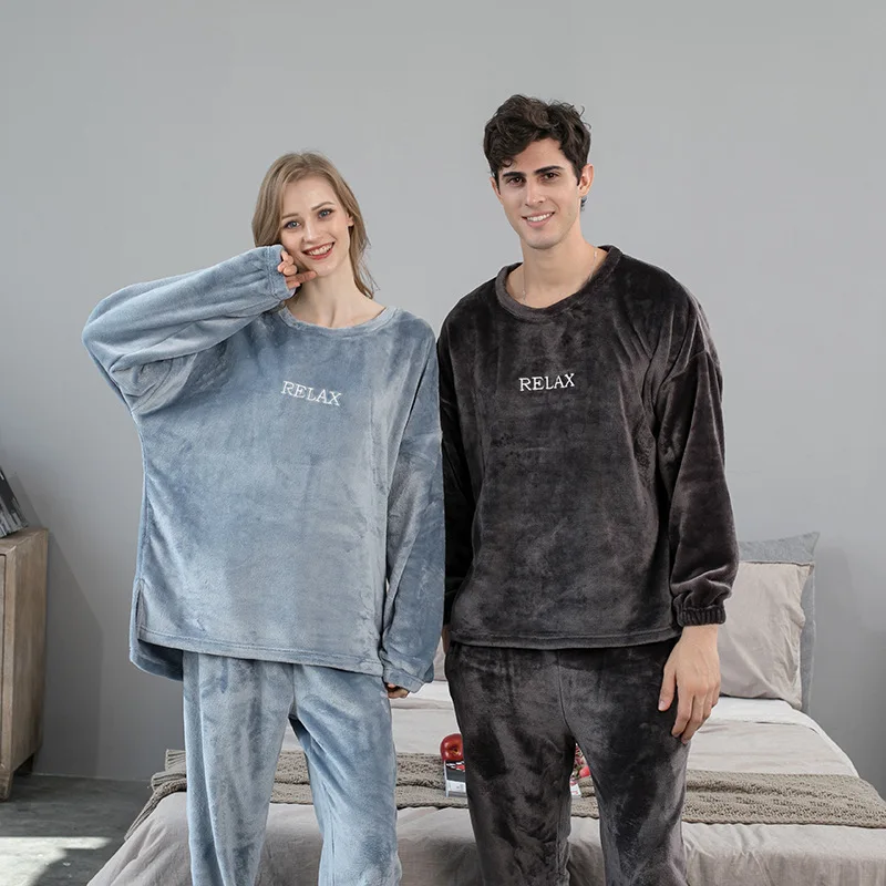 2021 Autumn Couple Pajamas Home wear Loose Pullover Two-Piece pijama pareja pyjama homme men pejama men Flannel pajamas set