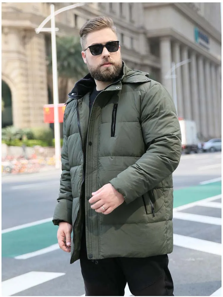 men's winter duck down overcoat with a hood hat loose puffy parkas jacket for male black green plus oversize xxxxxxxxxxl 10xl