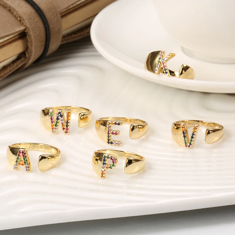 

Minimalism A-Z Initial Rings For Women Jewelry Engagement Gifts Stainless Steel Statement Alphabet Letter Ring Bague Femme 2021