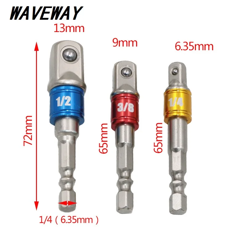 

3 Color Sizes 1/4 "3/8" 1/2 "Steel Socket Adapter Hex Shank Set Extension Drill Bits Bar Hex Bit Set Power Tools