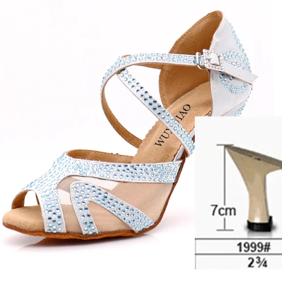 heel 7cm WUXIJIAO/Серебристые атласные латинские женские туфли для танцев; вечерние туфли со стразами для бальных танцев; женская обувь 9 см - Цвет: heel 7cm