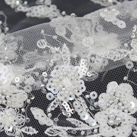 bridal luxury high quality swiss voile sequins mesh african embroidery beaded 3d lace fabric pure white for wedding dresses veil