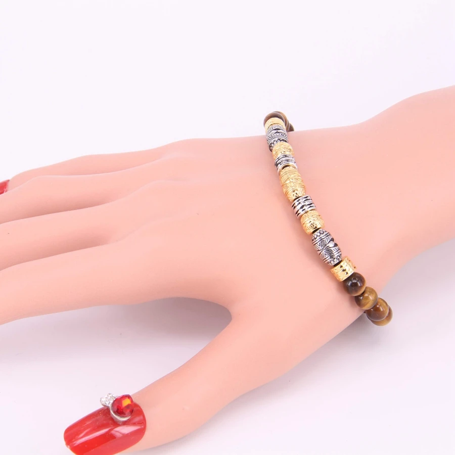 Эластичный браслет Thomas с золотыми бусинами и в виде глаз тигра подвесками на