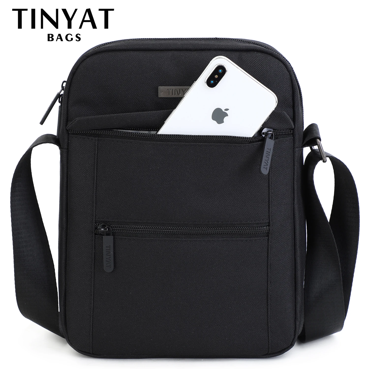 

TINYTA Men's bags Men Shoulder Bags for 9.7'pad 9 pocket Waterproof Casual crossbody bag Black Canvas Messenger bag shoulder