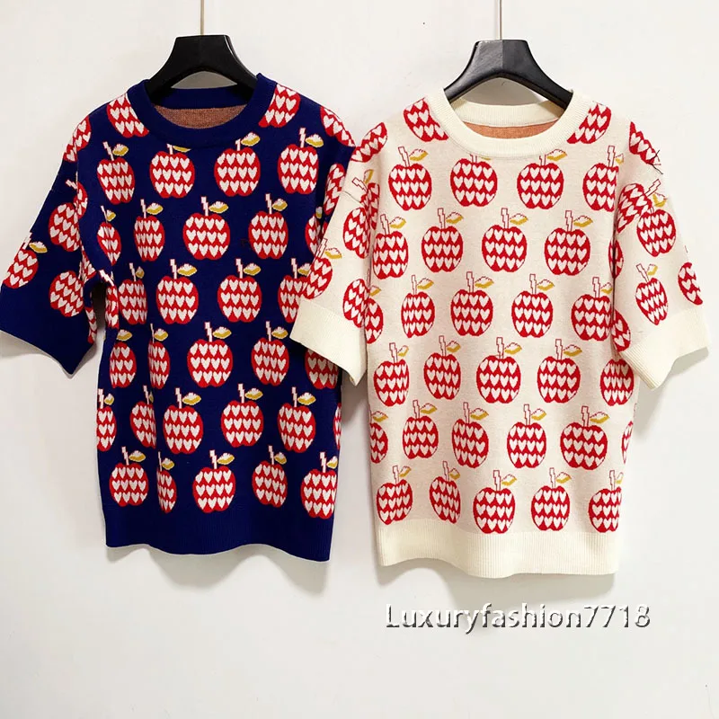 

luxury design fashion knitted Pattern jacquard clothing shirts t shirt for women T-shirt round Neck Slim Short-Sleeve Top tshirt