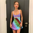 Летнее женское пикантное цветное мини-платье Y2k с вырезом, облегающее винтажное платье-трапеция на бретелях-спагетти для E-Girl и вечевечерние, клубная одежда