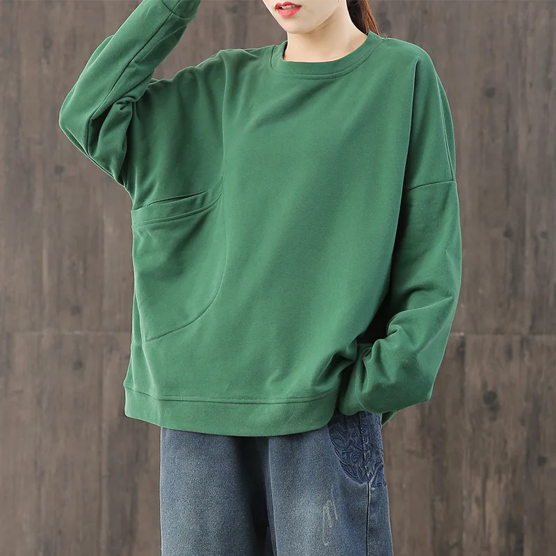 Новинка 2020 весенний Повседневный пуловер с круглым вырезом и большими карманами