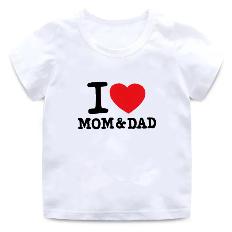 Детская футболка с принтом I Love MOM & DAD хлопковая забавная рубашка для девочек и