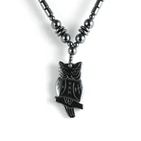 cute animal owl pendant necklace for men women 5a black hematite beaded necklace 18 choker chain 2020 new natural stone jewelry