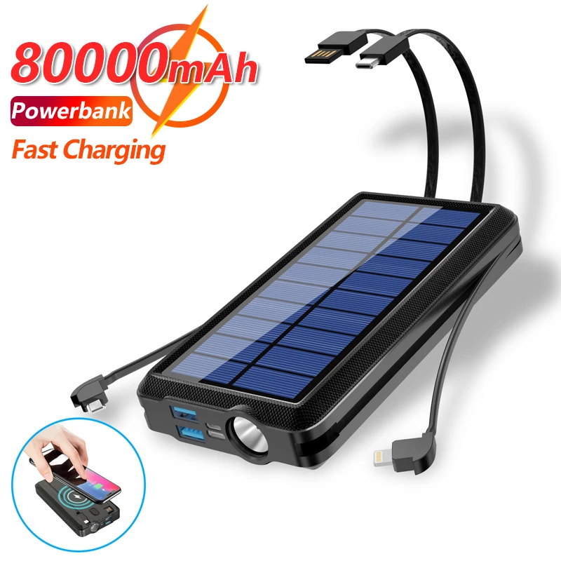 

Портативный внешний аккумулятор на солнечной батарее, 80000 мАч
