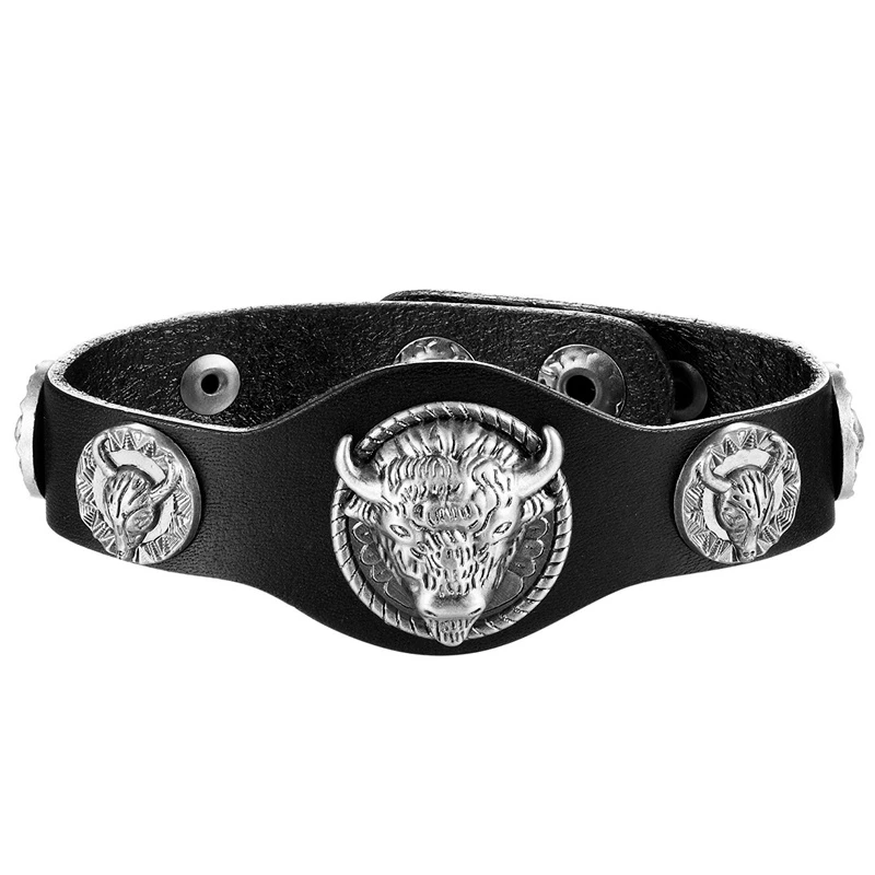 Винтажный кожаный браслет в стиле панк черно-коричневый Модный Браслет-манжета