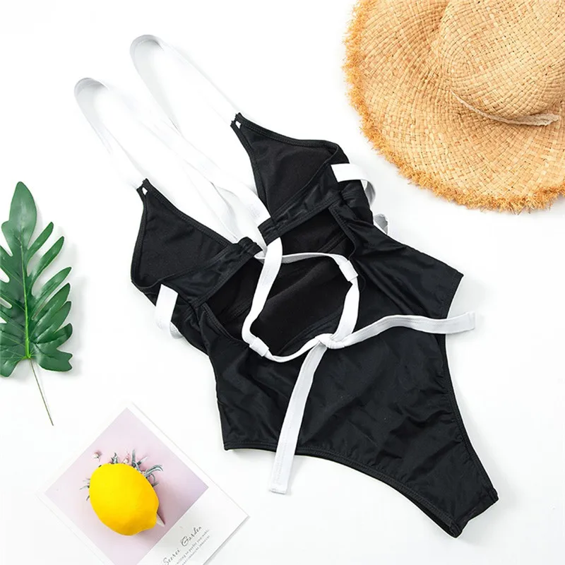 Сексуальный цельный бандажный купальник женский боди с открытой спиной