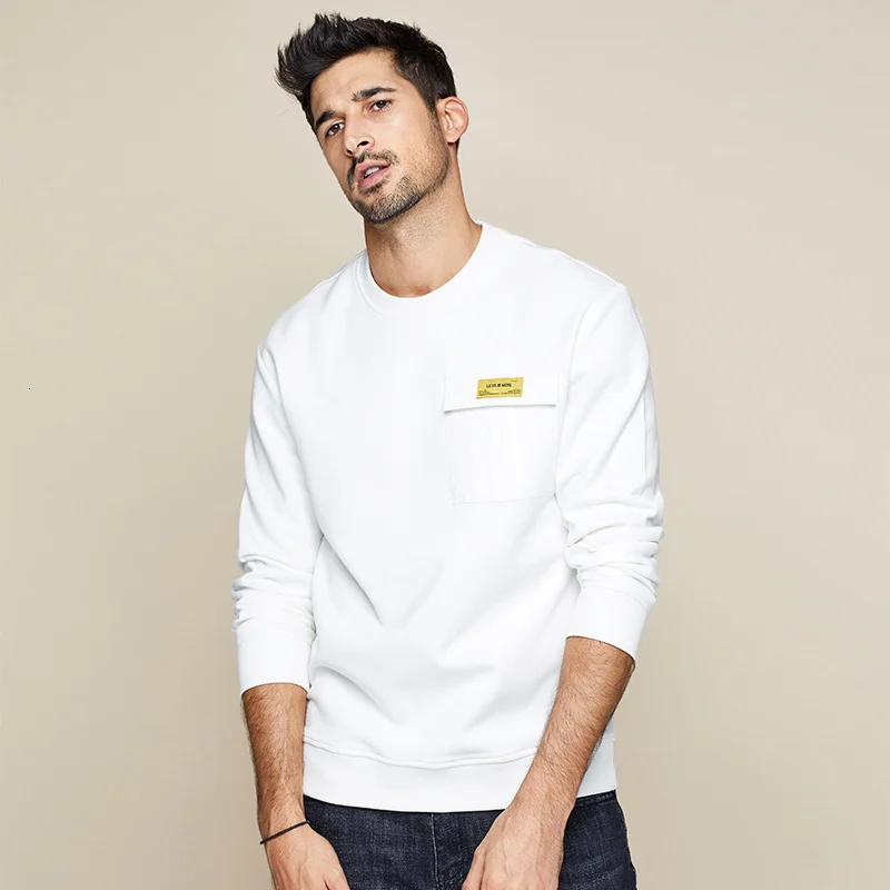 KUEGOU 2019 Осенняя хлопковая белая толстовка с буквенным карманом Мужская модная