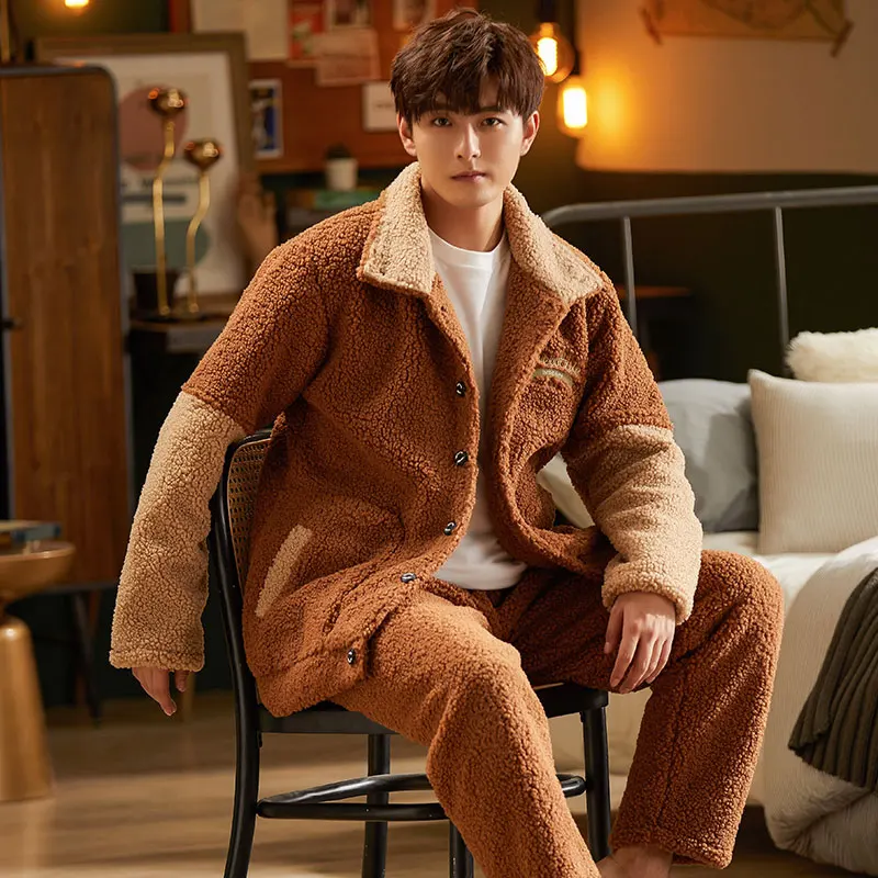 Зимняя мужская Толстая фланелевая одежда из кораллового флиса модная для отдыха