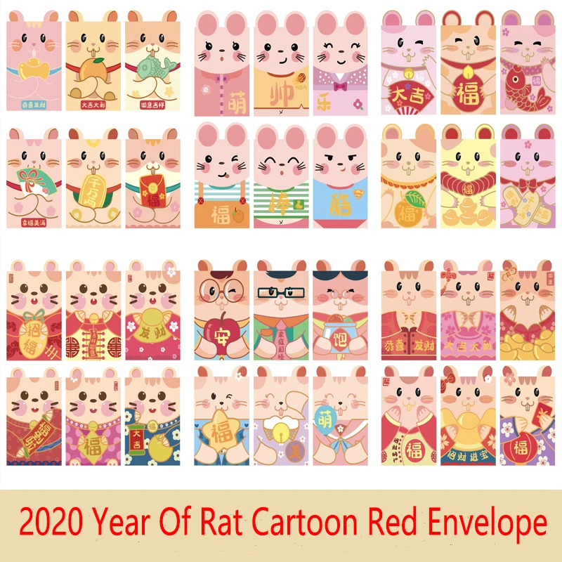 С ушками на верху мультяшный 2020 китайский крыс новый год красный конверт