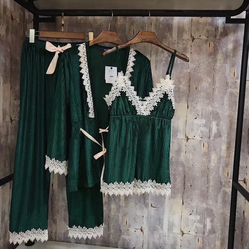 Женские пижамы, зимняя модная одежда для сна, Пижамный костюм со штанами, осенняя одежда для сна, костюм из 3 предметов, женские пижамы для женщин