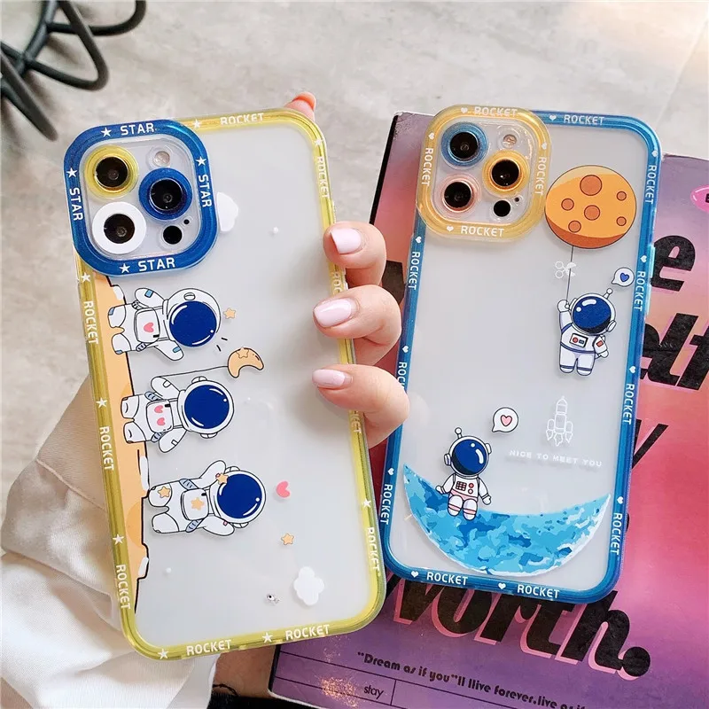 

For iPhone 13 Pro Max Cases Cartoon Astronaut Clear Phone Case For iPhone 11 12 Pro Max XS Max XR X 8 7 Plus Soft Bumper Cover