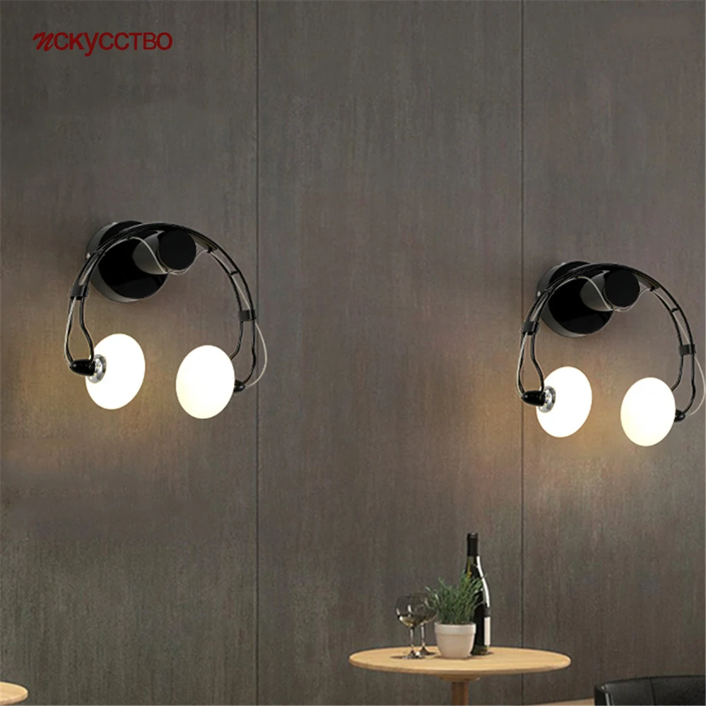 

Nordic Ins Headset Shape Glass Led Wall Lamp Creative Dining Room Bedroom Wall Sconce Creative Hallway Art Deco Light Fixture