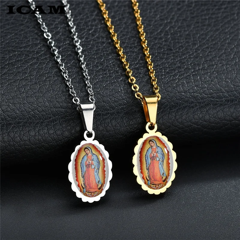 ICAM catotic Дева Мария Кулон Четки из нержавеющей стали наша Леди Guadalupe медаль Virgen