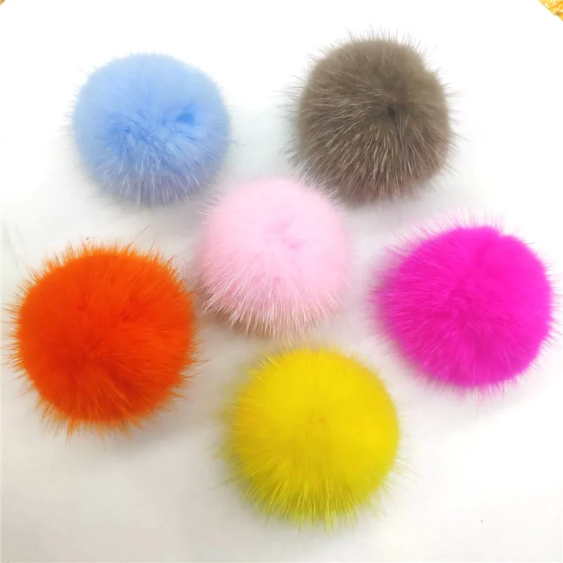 25 Pcs/Lot DIY 5cm Real Fluffy 100% Mink Fur Pompom Ball Necklace Earrings Handbag With Ring Hat Accessories Pom Wholesale