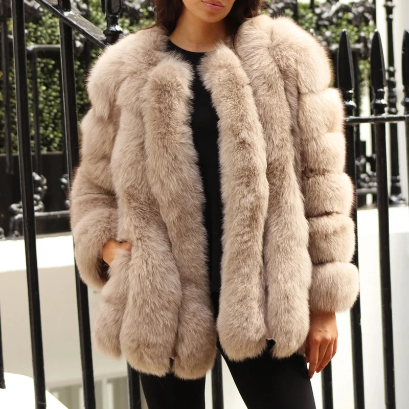 BFFUR Outerwear Womens Real Fur Coat 2022 Genuine Leather Natural Jacket Ladies Tops Fashion Medium Winter Coat Whole Skin Solid