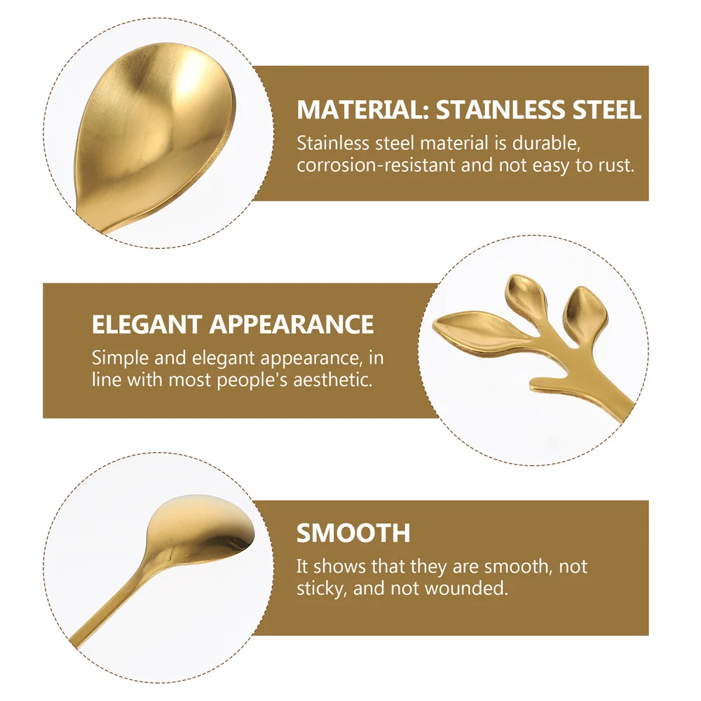 

6pcs Food Grade Stainless Steel Leaf Spoons Creative Tableware Dessert Spoons