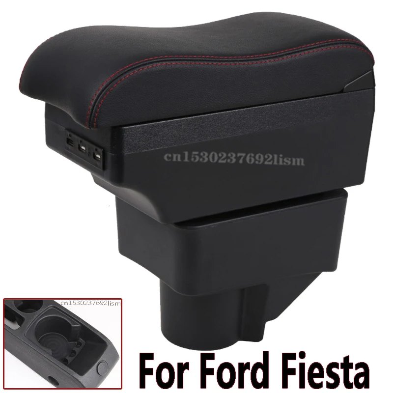 

Подлокотник для Ford Fiesta, двухслойный центральный подлокотник для магазина, с подстаканником, пепельницей и USB-зарядкой, декор для автомобиля