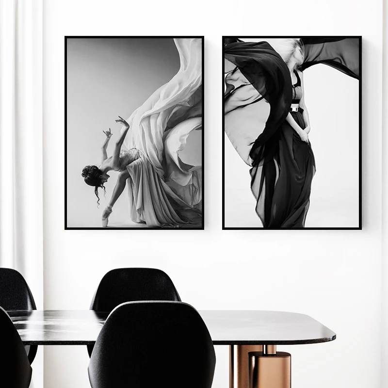

Figure Art Poster Black White Dancing Woman Canvas Painting Pictures for Living Room Modern Fashion Girl Room Decor Prints
