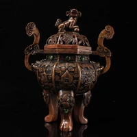 collection of copper handmade incense burner with gemstones and ruyi ear lion cover incense burner