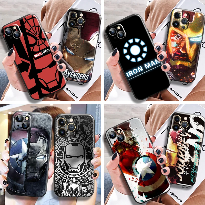 

Iron Man Logo Avengers Phone Case For Apple iPhone 13 12 11 Pro Mini X XR XS Max 5 6 7 8 Plus SE2020 Coque Liquid Silicon Black