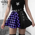 Юбка женская плиссированная чернаяфиолетовая в клетку, с завышенной талией