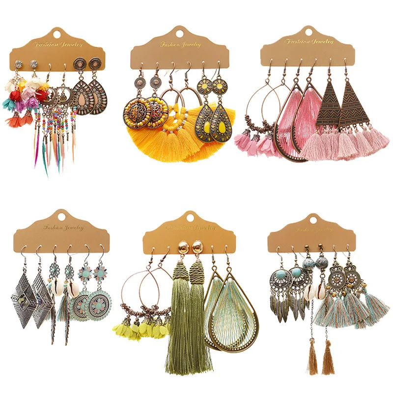 

New Ethnic Style Tassel Flower Earrings Women Vintage Bohemian Colorful Fashion High Quality Long Geometric Drop Earrings Female