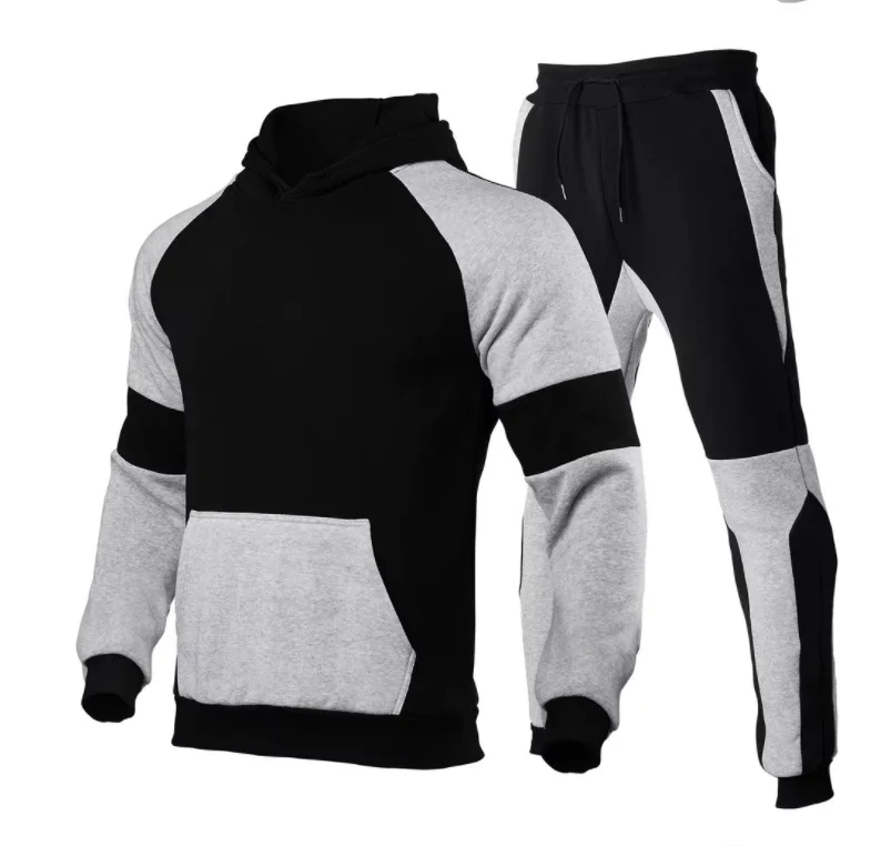 

2021 autumn and winter men's casual fashion sports plus fleece hooded sweater suit