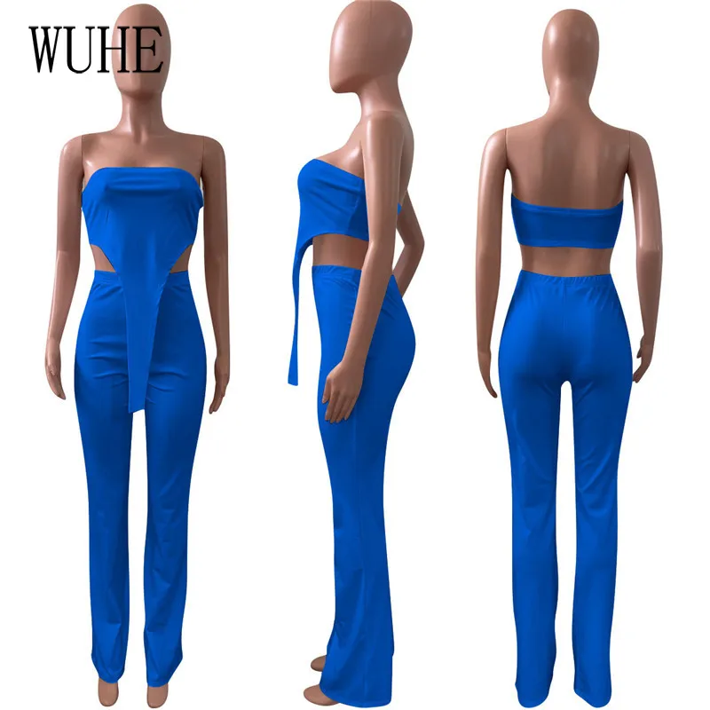 

WUHE Casual Outfits Sleeveless Off Shoulder Hollow Out Breast Wrap Top and Skinny Long Pants Joggers Sports Party Club 2 Sets