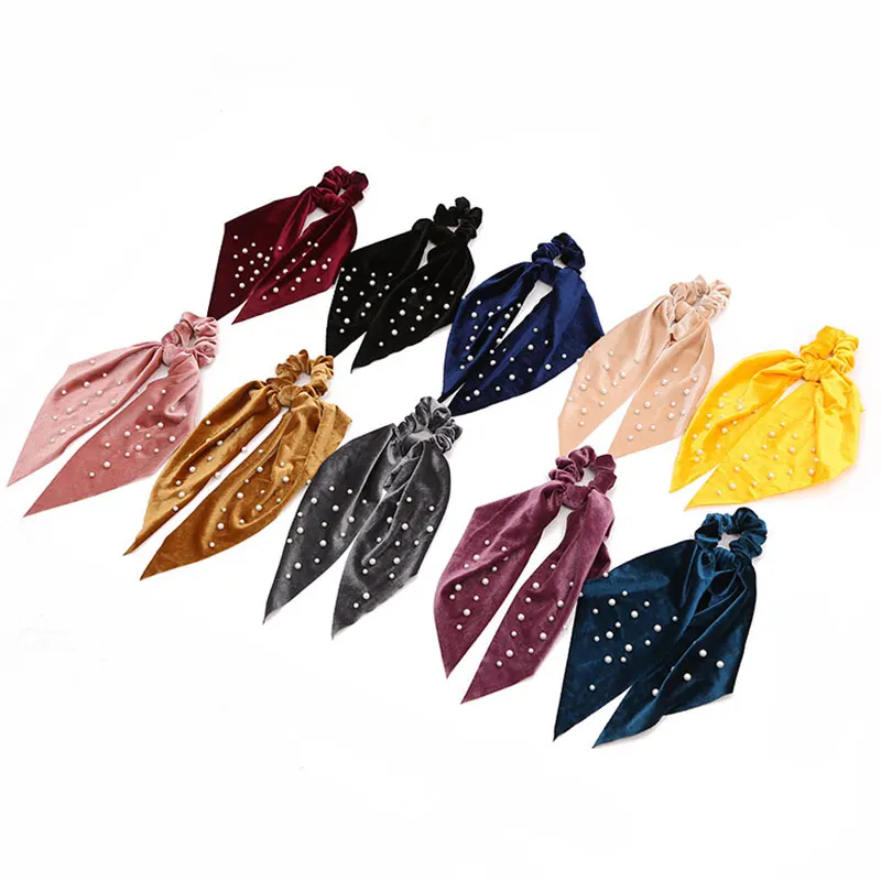 Модный головной убор DIY лук стримеры бархатные резинки для волос лента конский