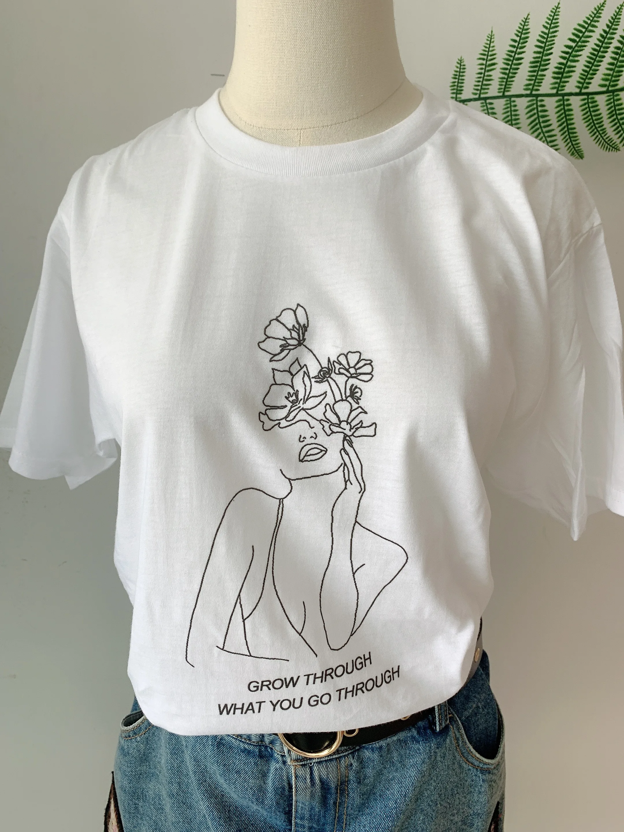 

VIP HJN Grow Through What You Go Through Feminist Inspirational Quotes Art Drawing T-Shirt Summer Casual Tee