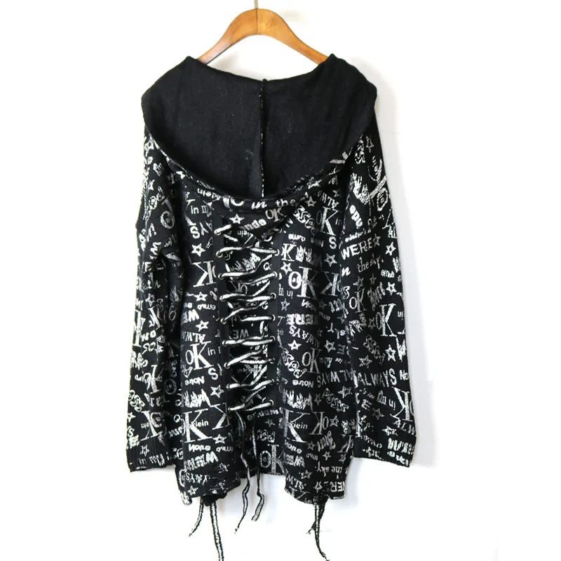 Tide Hit Color Letter Bronzing Print Sweater Women Clothes 2019 Fashion Hoodies Full Sleeve Match All Lace ups Sweaters | Женская одежда