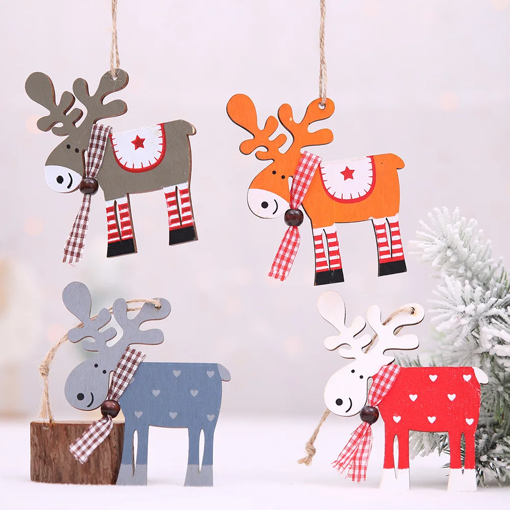 

1PC Natural Christmas Deer Wood Craft Christmas Tree Ornament Xmas Decorations Natural Wood Hanging Pendants For New Year Party