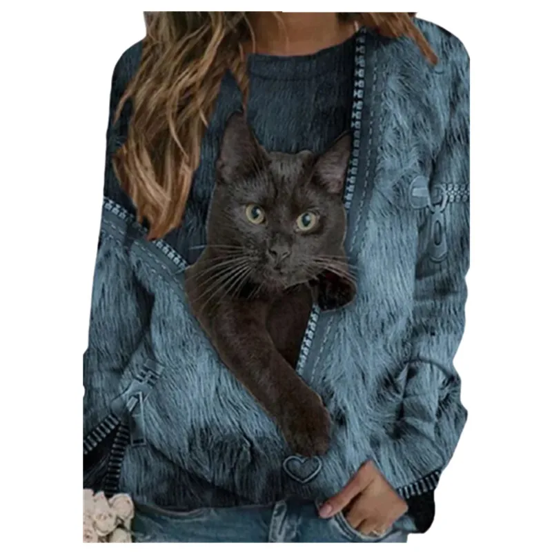 

Plus Size 5XL Ladies 3D Cartoon Cat Print T Shirt Women O-Neck Long Sleeve Loose T Shirts New Spring Casual Oversized Tops 2021